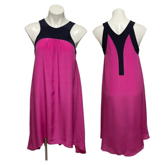 Leifsdottier Anthropologie Size 2 Silk Hot Pink Color Block Crewneck Asy… - Picture 2 of 5